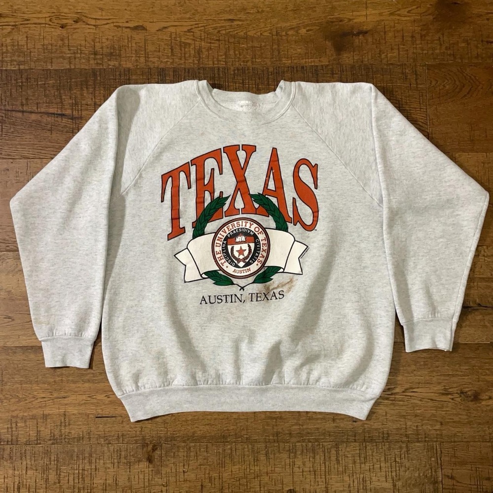 Vintage University of Texas Sweatshirt Mens L Grey Americana 80s Raglan Crewneck